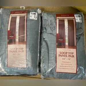 Fusion Loop Top Panel Pair Curtains Linen Look Ice Blue 108”x96 (2 sets) new